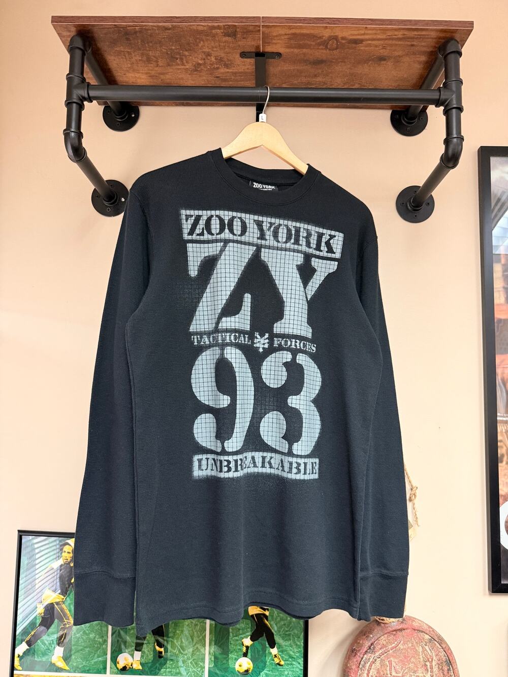 2010s Zoo York Vintage Y2K Black Tactical Forces Thermal Waffle Tee Shirt DC